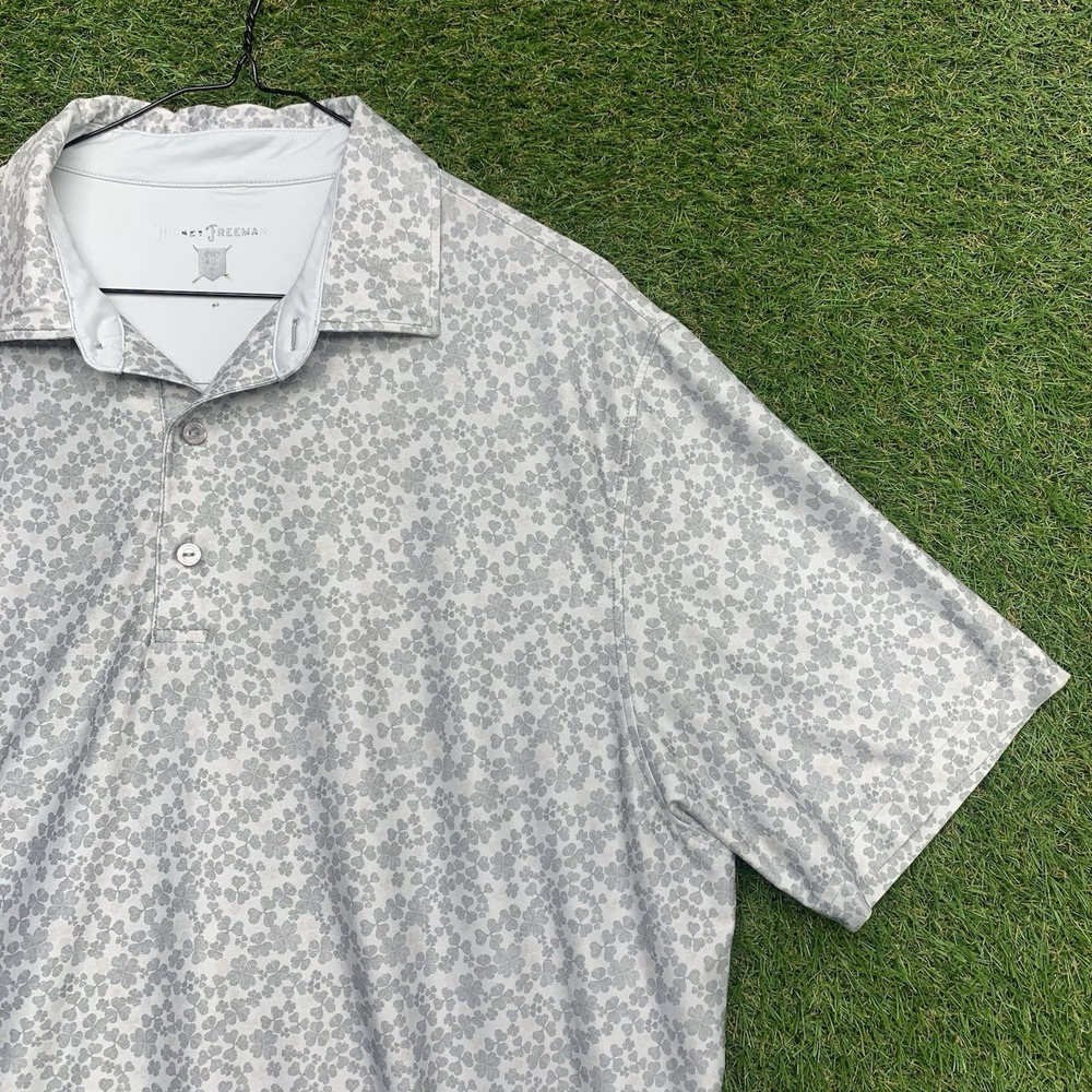 Hickey Freeman Polo Shirt Mens Large Blue All Over Clover Performance Golf Sport